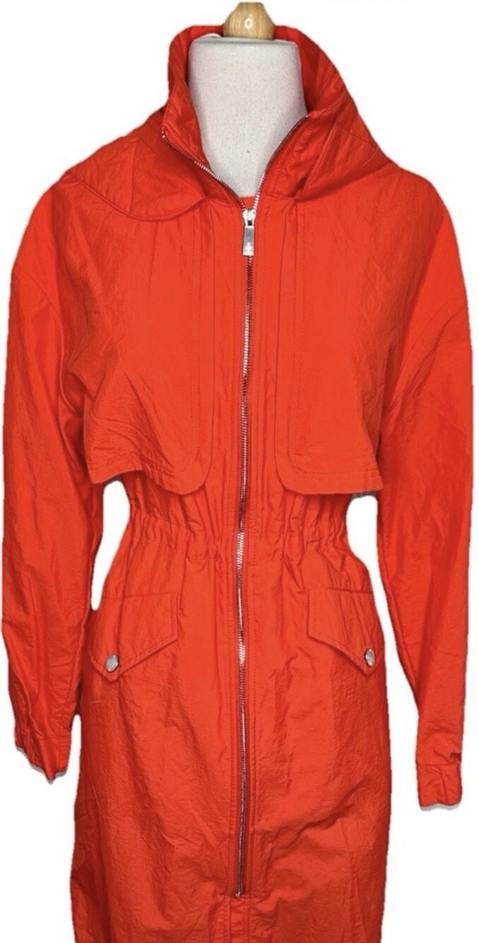 Kenneth Cole New York Anorak Jacket Orange Crinkle Nylon Zip Small